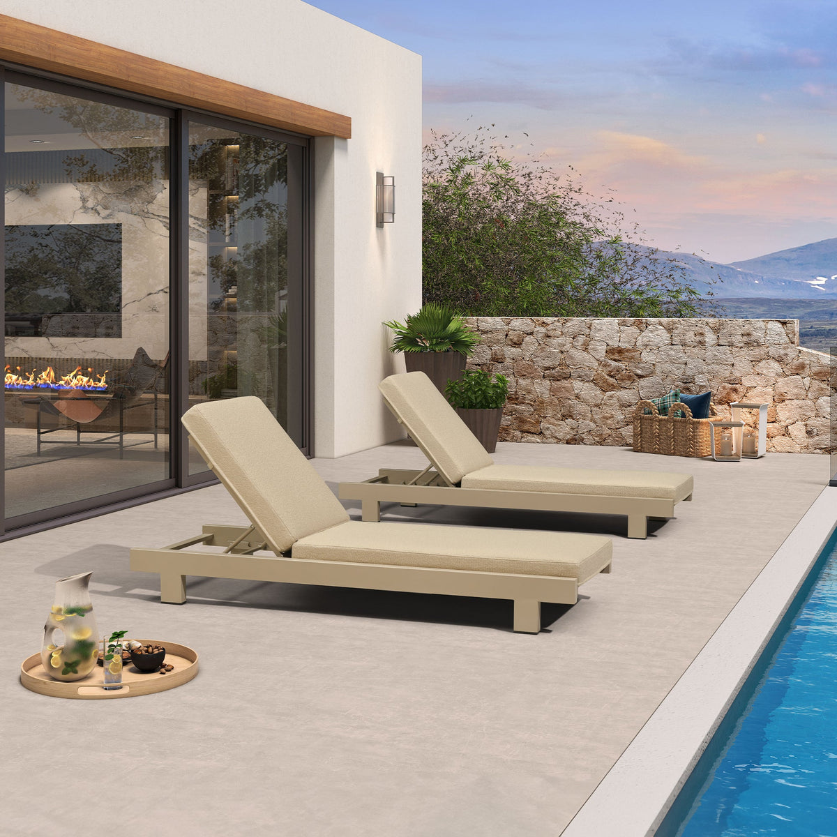 PURPLE LEAF Outdoor Standard Daybed for Patio,  Poolside Chaise Lounge Bed with Cushion, Olefin Blend Fabric, Aluminum Frame Sunbed for Deck and Backyard