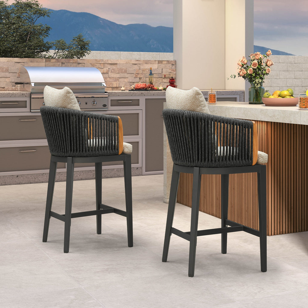 PURPLE LEAF Hailar Outdoor Bar Stools Chair Modern Rattan Bar Stool with Back and Cushion for Balcony, Indoor or Outdoor, Kitchen Island