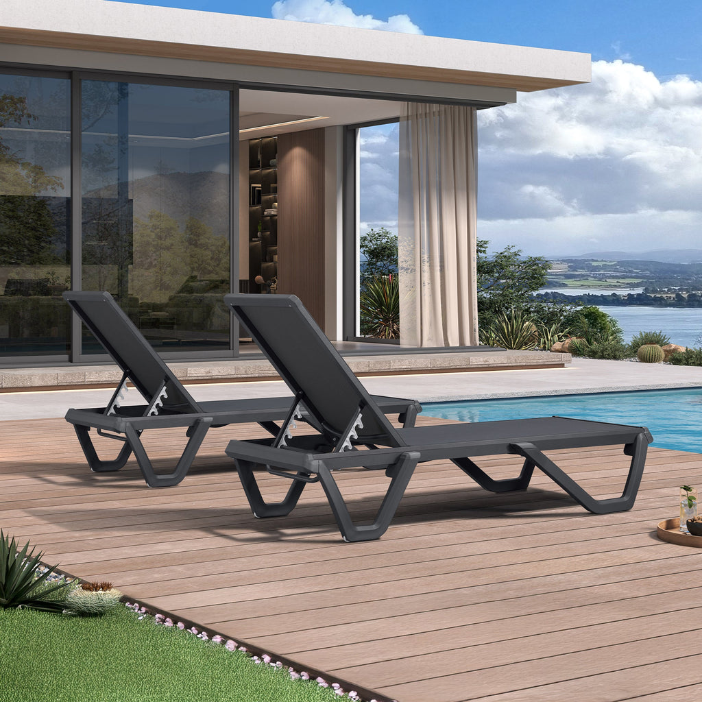 PURPLE LEAF Outdoor Chaise Lounge Patio Chair 5 Positions Adjustable Aluminum Frame with Textilene Seat Lightweight and Durable Pool Chaise Lounge for Patio Poolside Beach Yard