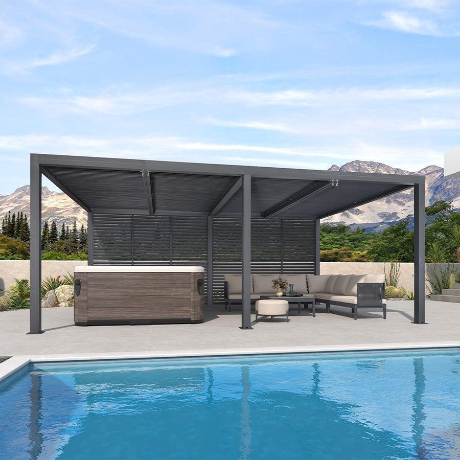 PURPLE LEAF Athena Louvered Pergola Grey Outdoor Aluminum Pergola with Shutter Wall Adjustable Gazebo Rainproof for Patio Deck Garden