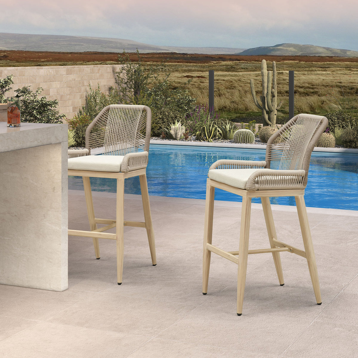PURPLE LEAF Patio Bar Stools Counter Stools Outdoor Rattan Chairs with Back Modern Aluminum Woven Barstools for Garden Patio Kitchen Indoor