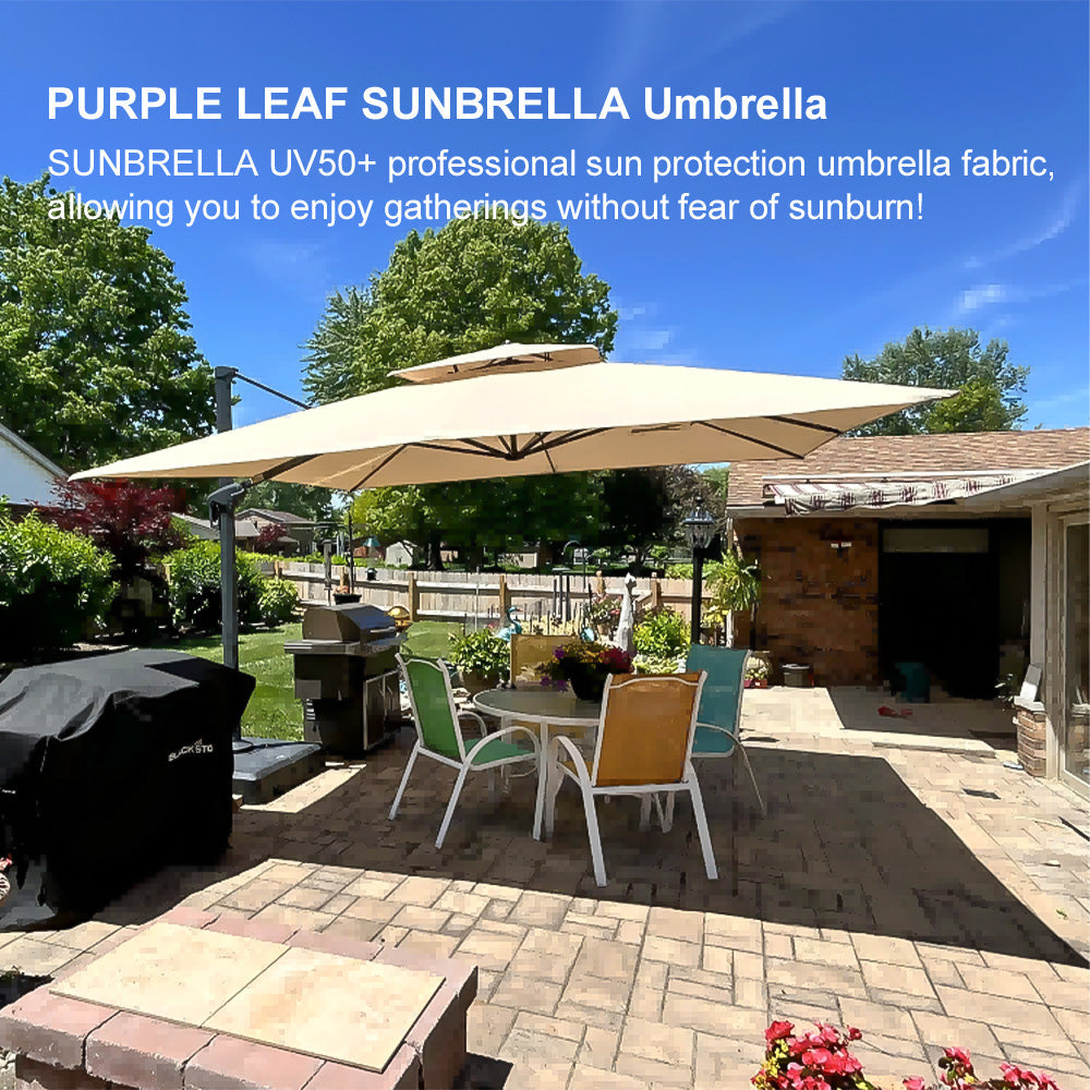 PURPLE LEAF SUNBRELLA Cantilever Umbrella Grey Aluminum Patio Umbrella