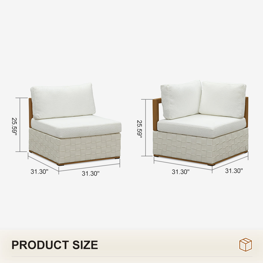 PURPLE LEAF Griffin Symmetrical Patio Conversation Set White with Cushion Pillows Ottoman and Premium Leather for Luxury Outdoor Living