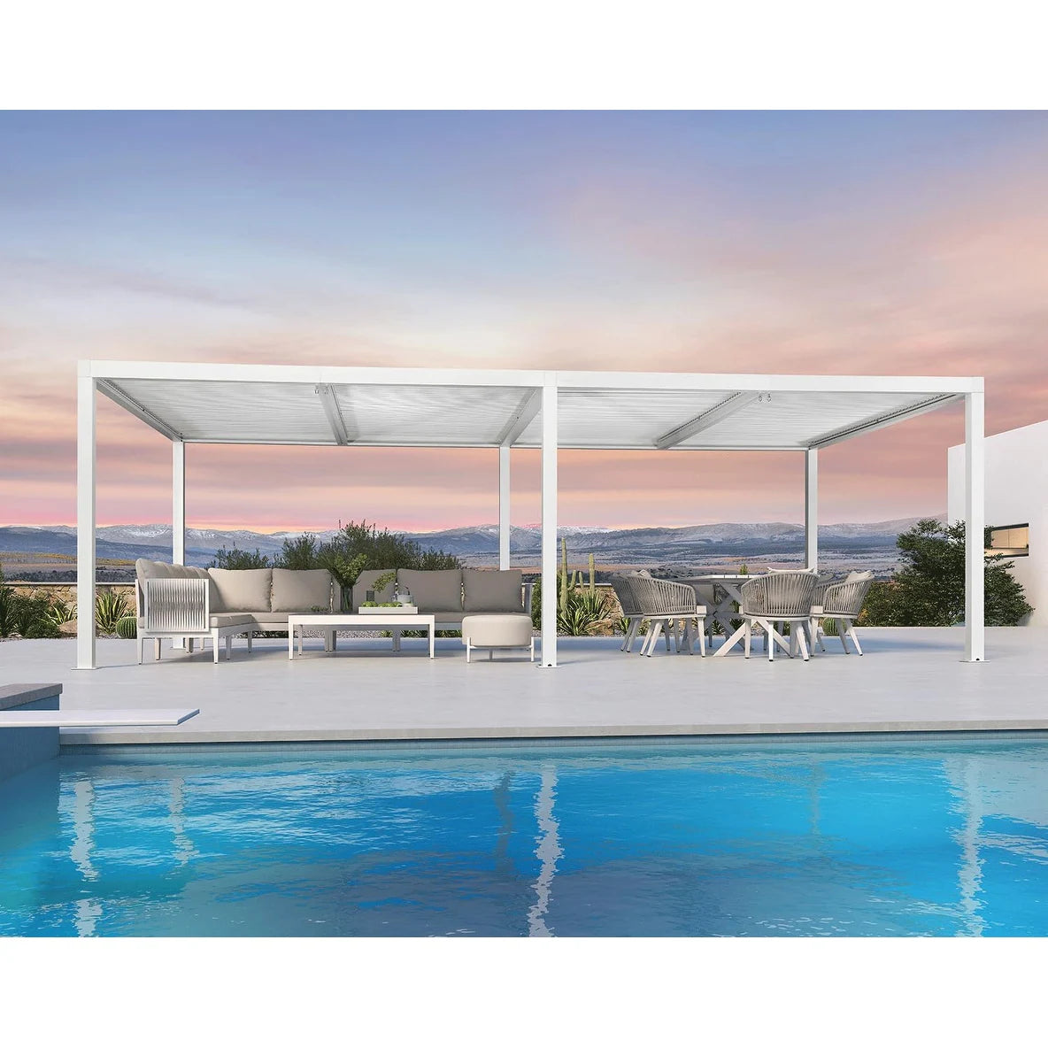Hanso Home Louvered Pergola Modern White Pergola with Adjustable Roof for Deck Backyard Garden