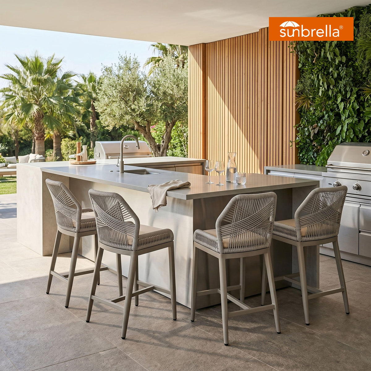 PURPLE LEAF Patio Sunbrella Bar Stools Set of 2  Rattan Bar Aluminum Bar Stool Outdoor Barstools with Back and Cushion for Garden Kitchen Island