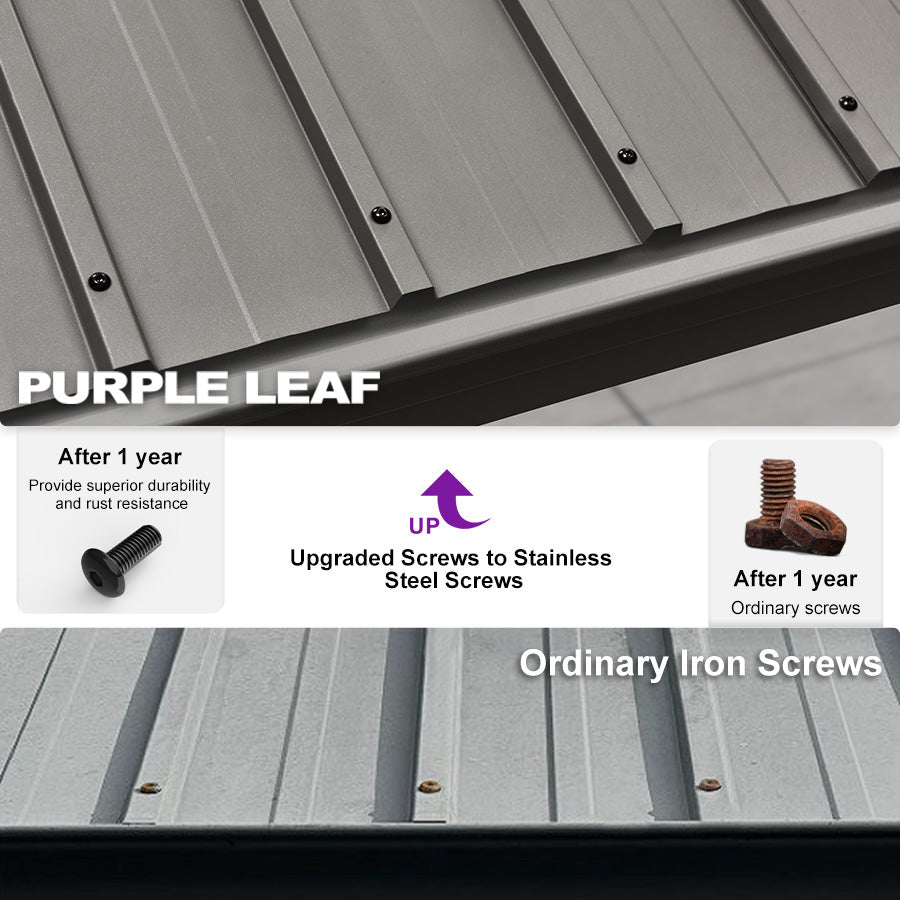 PURPLE LEAF Patio Gazebo for Pool Light Grey Hardtop Galvanized Steel Roof with Reinforcement Support Rod