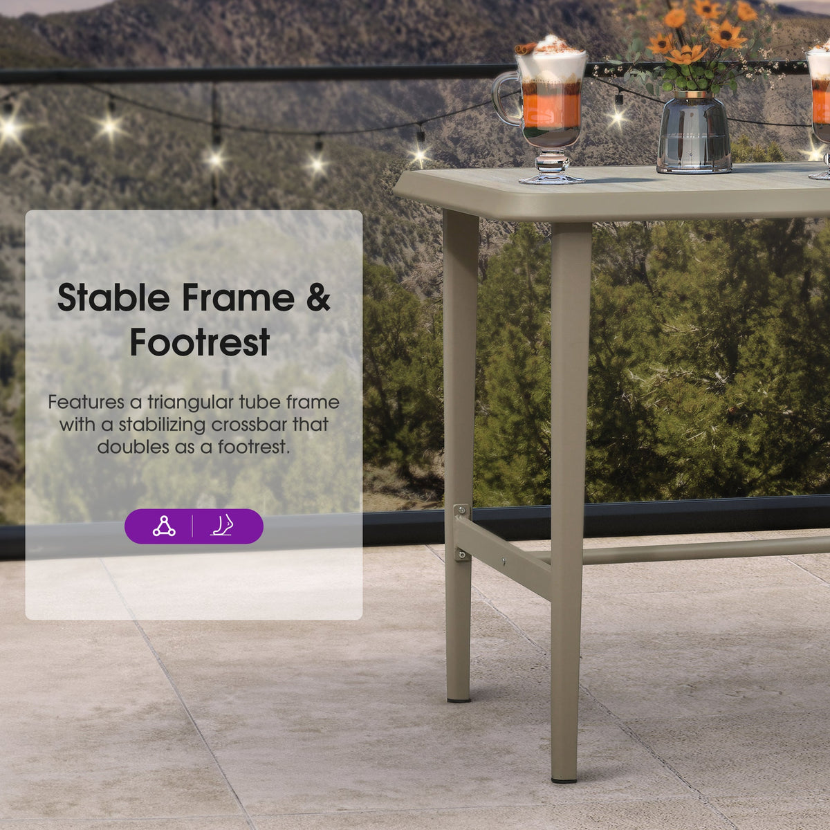 PURPLE LEAF Outdoor Bar Table Patio Dining Table Coffee Kitchen Breakfast Bistro Pub Bar Table for Patio Poolside