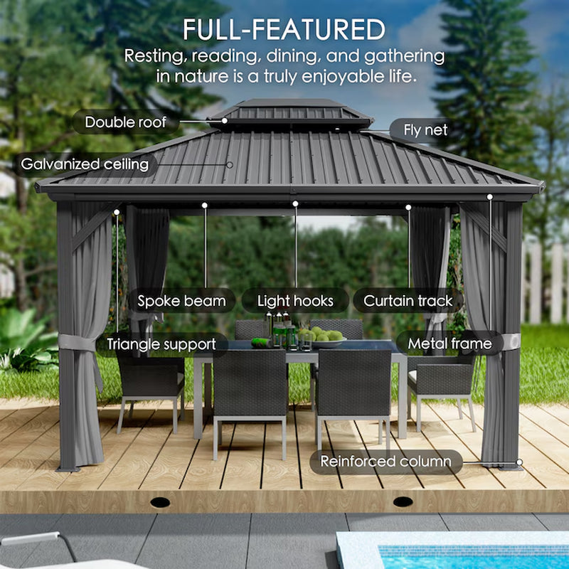 12-Ft X 14-Ft Gazebo Gray Gazebo with Hardtop Roof (Screen Included)