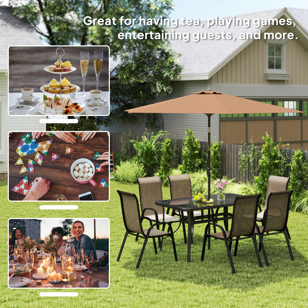 8-Piece Patio Dining Set with 9 Ft Umbrella, Mixed Brown