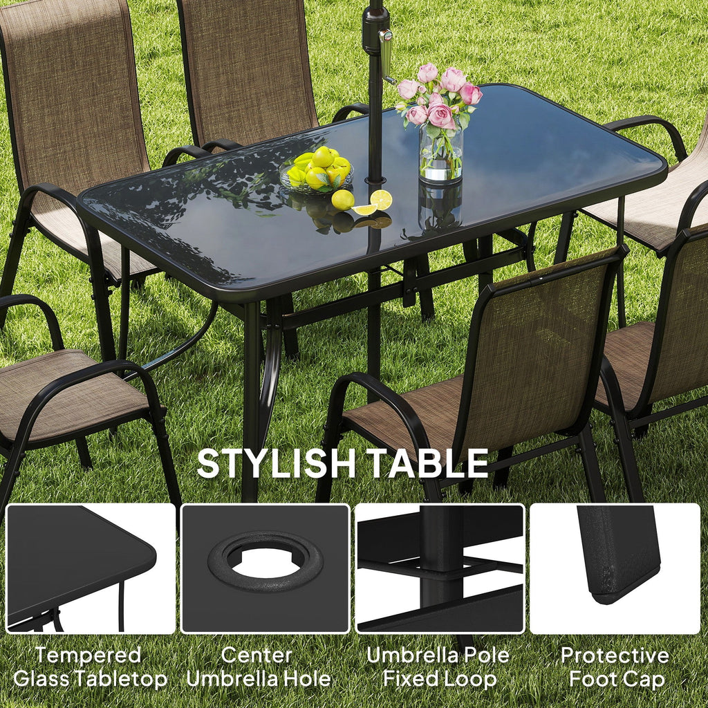 8-Piece Patio Dining Set with 9 Ft Umbrella, Mixed Brown