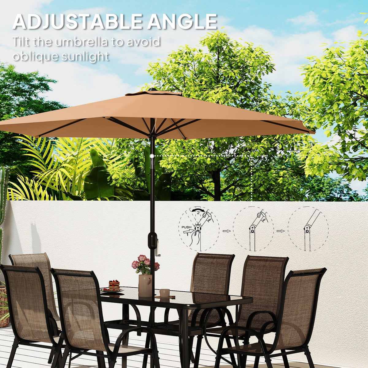 8-Piece Patio Dining Set with 9 Ft Umbrella, Mixed Brown