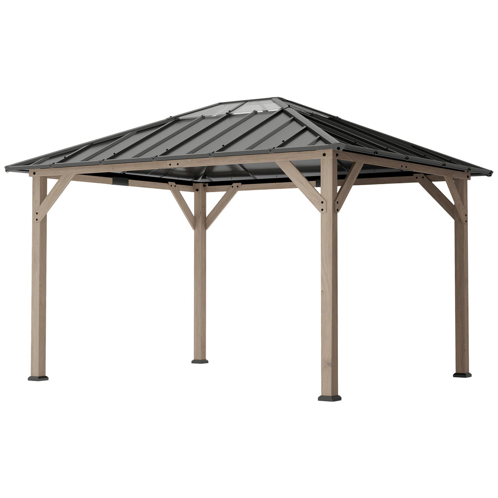 10' x 12' Wood Hardtop Gazebo with Clear Roof, Light Walnut