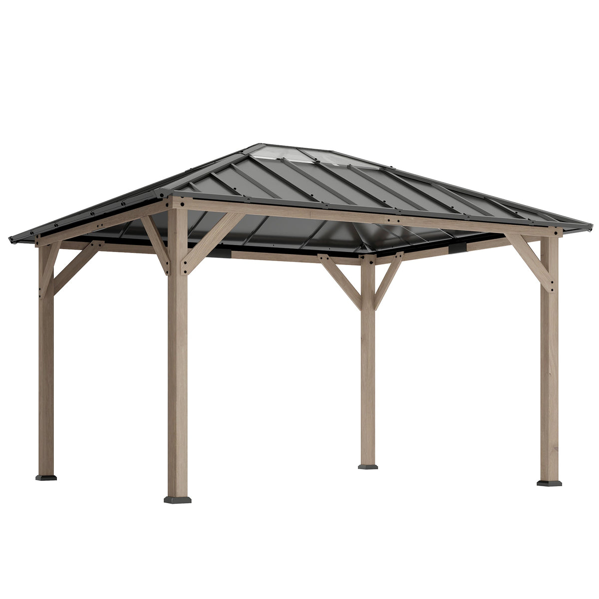 10' x 12' Wood Hardtop Gazebo with Clear Roof, Light Walnut