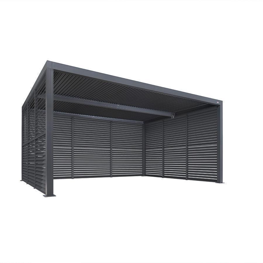 PURPLE LEAF Athena Louvered Pergola Grey Outdoor Aluminum Pergola with Shutter Wall Adjustable Gazebo Rainproof for Patio Deck Garden