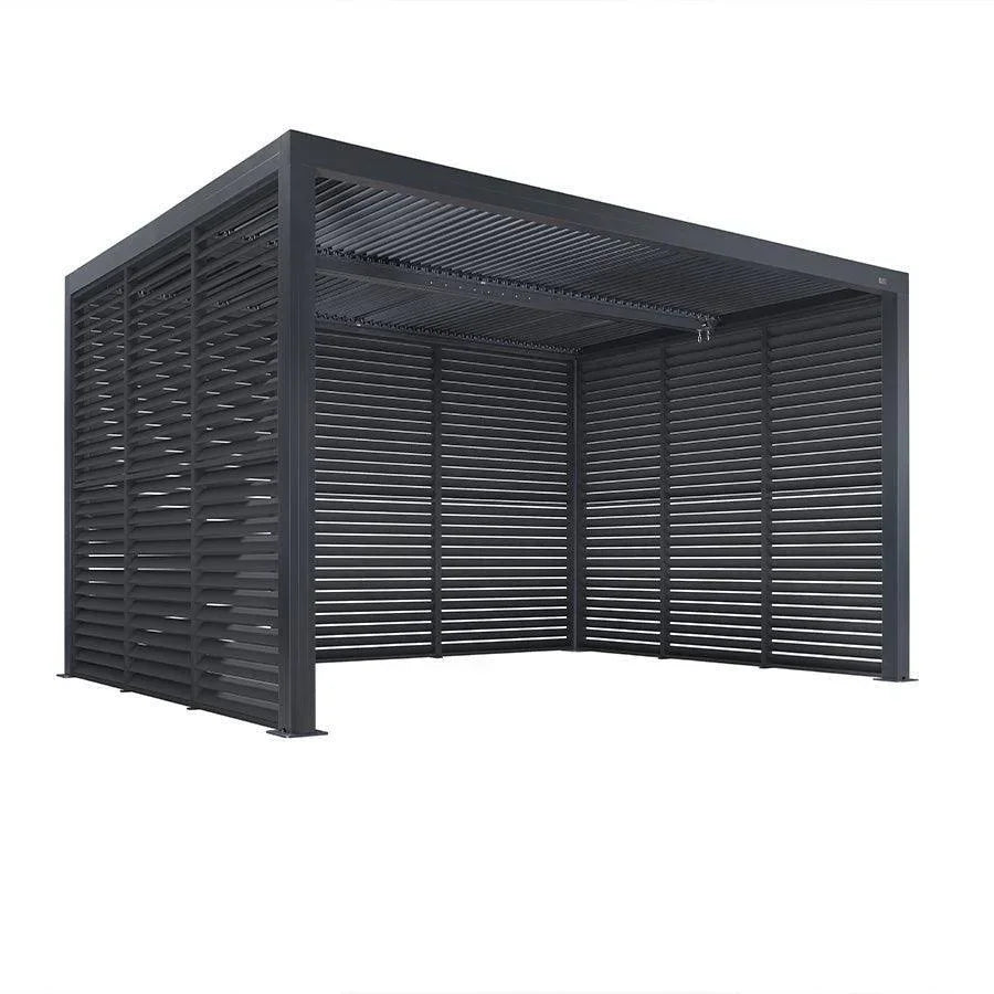 PURPLE LEAF Athena Louvered Pergola Grey Outdoor Aluminum Pergola with Shutter Wall Adjustable Gazebo Rainproof for Patio Deck Garden