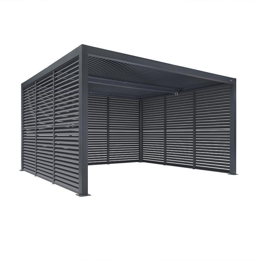 PURPLE LEAF Athena Louvered Pergola Grey Outdoor Aluminum Pergola with Shutter Wall Adjustable Gazebo Rainproof for Patio Deck Garden