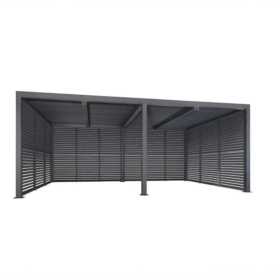 PURPLE LEAF Athena Louvered Pergola Grey Outdoor Aluminum Pergola with Shutter Wall Adjustable Gazebo Rainproof for Patio Deck Garden