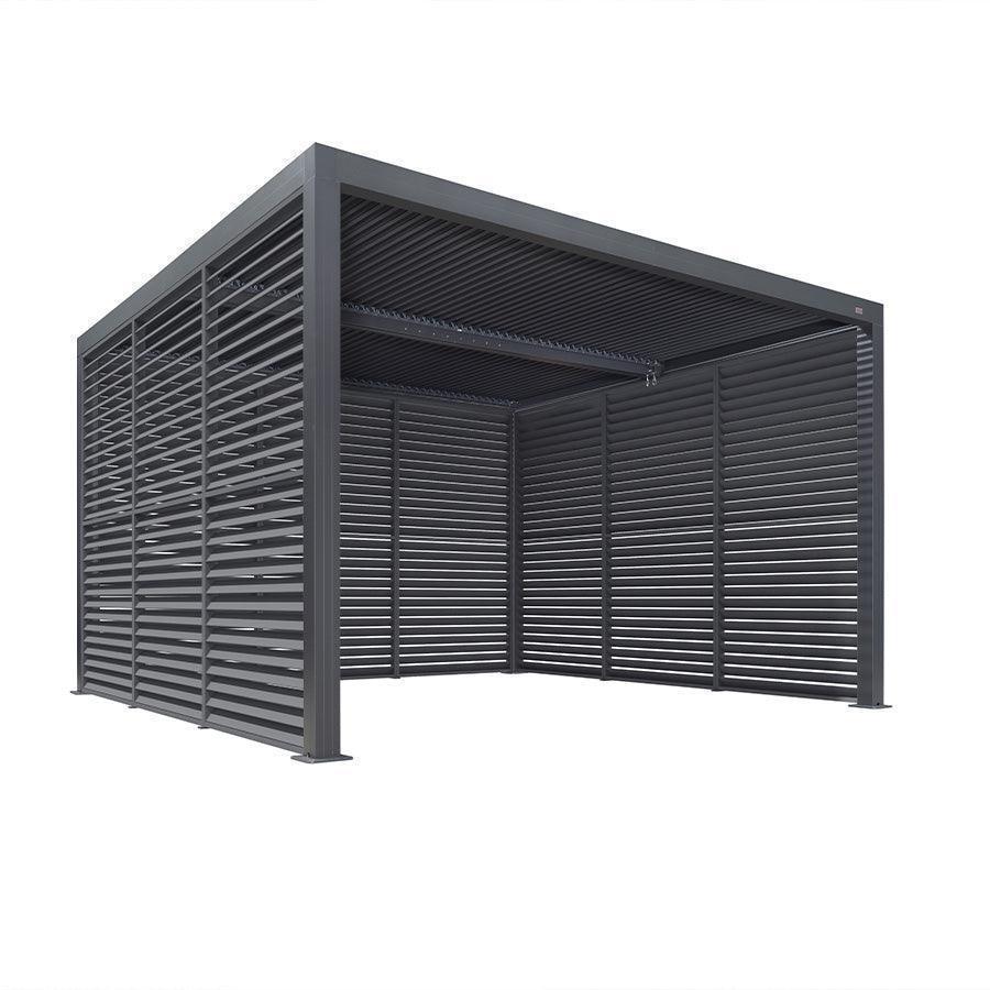 PURPLE LEAF Athena Louvered Pergola Grey Outdoor Aluminum Pergola with Shutter Wall Adjustable Gazebo Rainproof for Patio Deck Garden