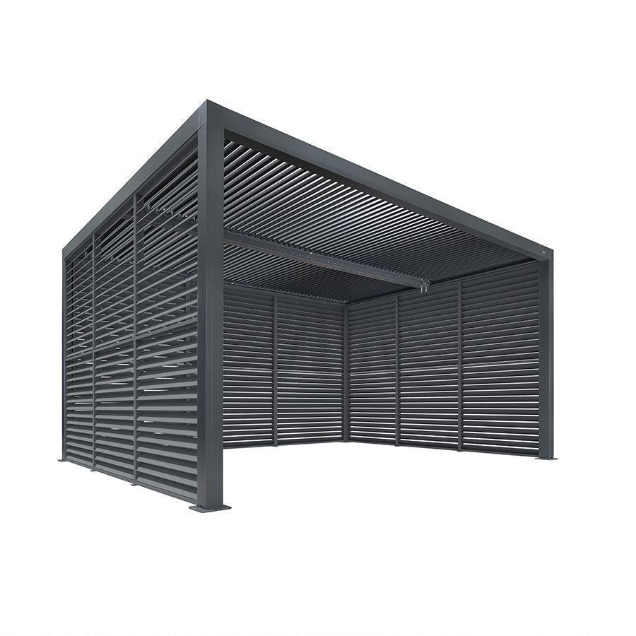 PURPLE LEAF Athena Louvered Pergola Grey Outdoor Aluminum Pergola with Shutter Wall Adjustable Gazebo Rainproof for Patio Deck Garden