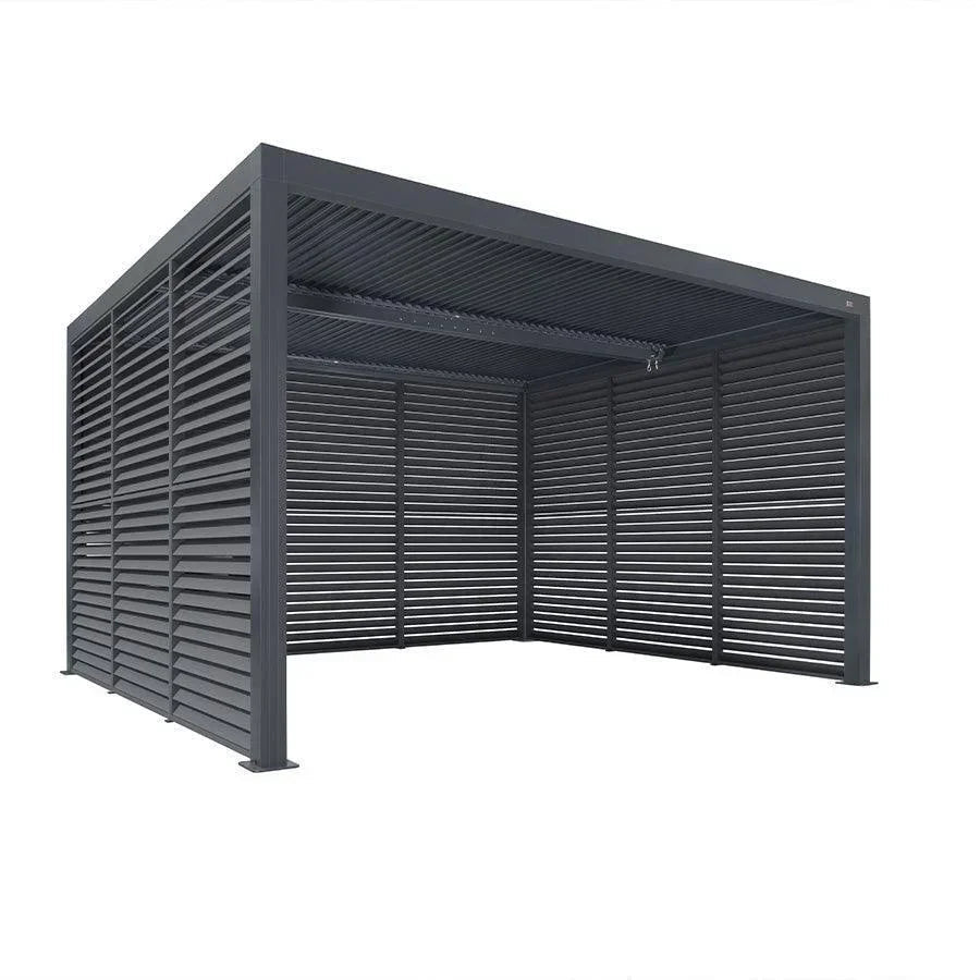 PURPLE LEAF Athena Louvered Pergola Grey Outdoor Aluminum Pergola with Shutter Wall Adjustable Gazebo Rainproof for Patio Deck Garden