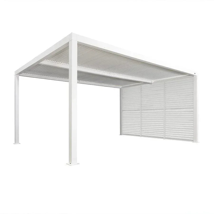 PURPLE LEAF Athena Louvered Pergola white Outdoor Aluminum Pergola with Shutter Wall Adjustable Gazebo Rainproof for Patio Deck Garden
