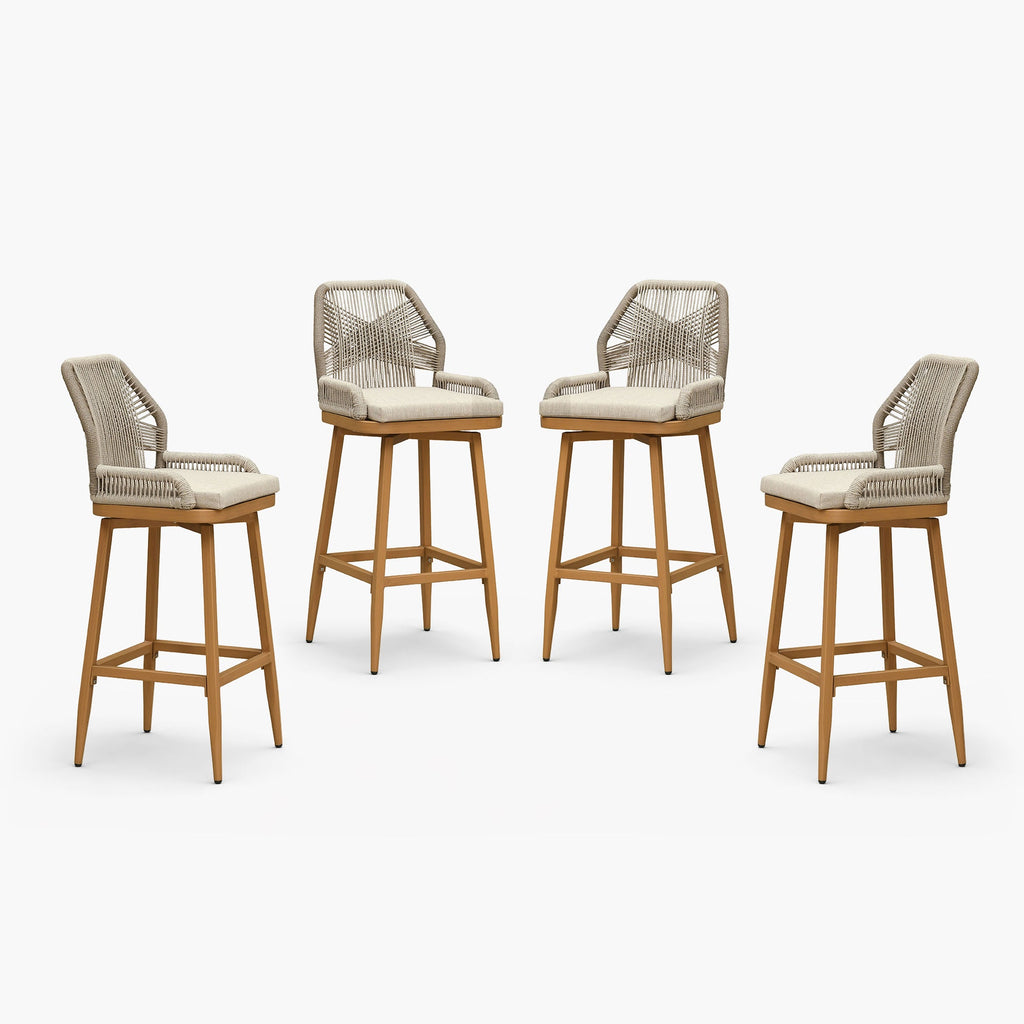 PURPLE LEAF Outdoor Swivel Bar Stools Set of 2 Patio 360° Rotating All-Weather Wicker Stools with Back and Cushion for Outside Backyard Kitchen Bistro Garden Bar