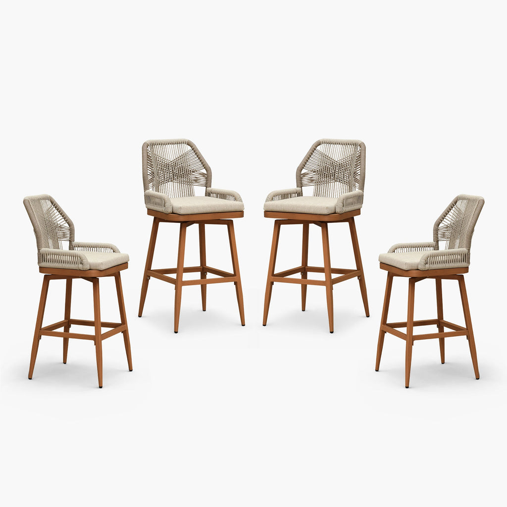 PURPLE LEAF Outdoor Swivel Bar Stools Set of 2 Patio 360° Rotating All-Weather Wicker Stools with Back and Cushion for Outside Backyard Kitchen Bistro Garden Bar