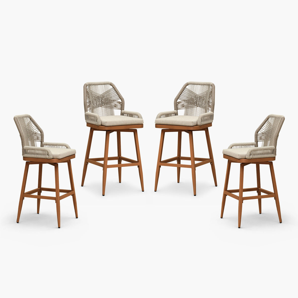 PURPLE LEAF Outdoor Swivel Bar Stools Set of 2 Patio 360° Rotating All-Weather Wicker Stools with Back and Cushion for Outside Backyard Kitchen Bistro Garden Bar