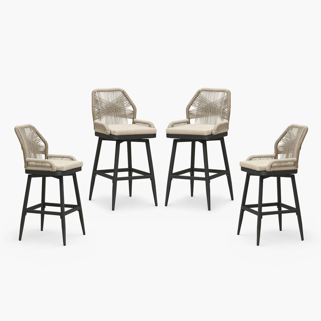 PURPLE LEAF Outdoor Swivel Bar Stools Set of 2 Patio 360° Rotating All-Weather Wicker Stools with Back and Cushion for Outside Backyard Kitchen Bistro Garden Bar