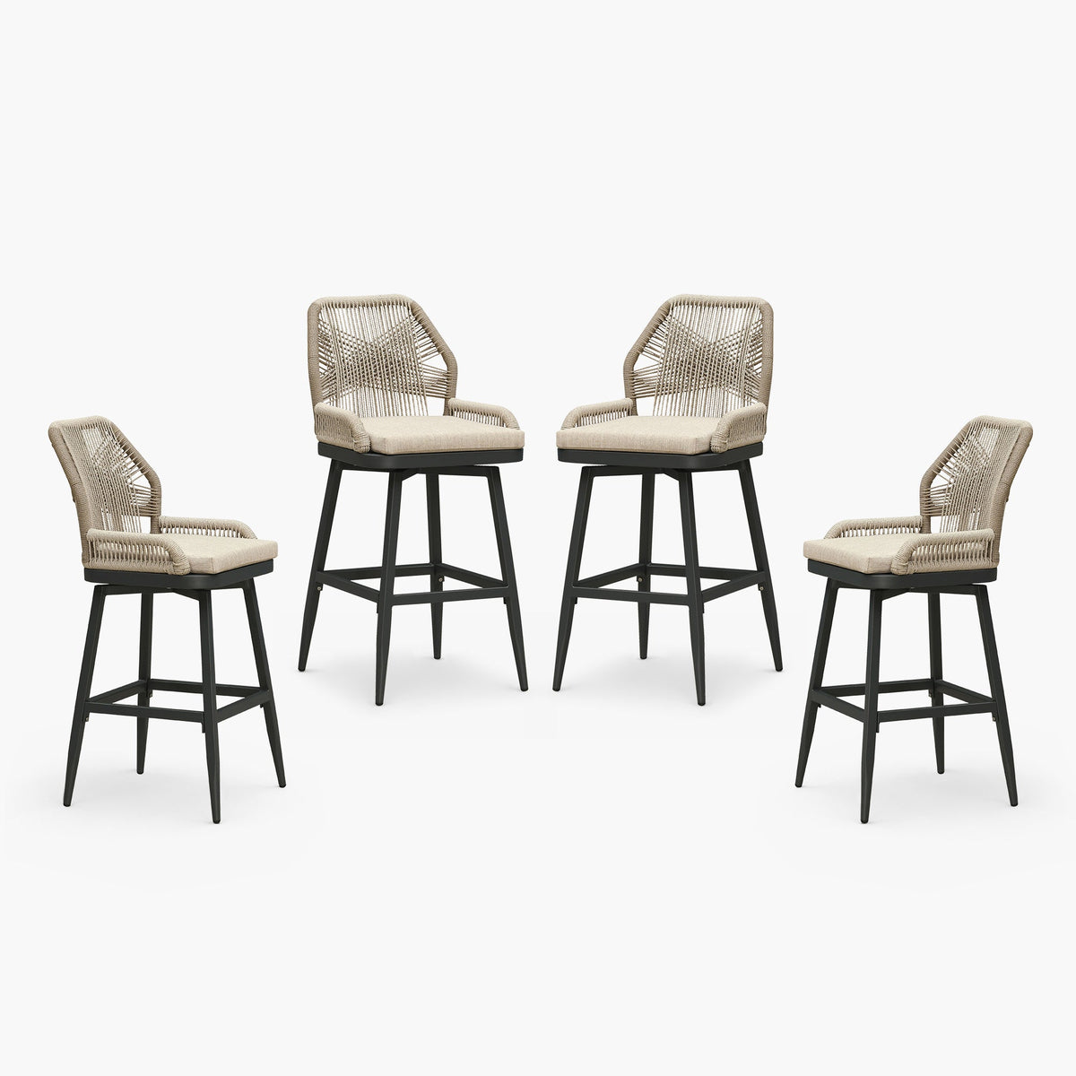 PURPLE LEAF Outdoor Swivel Bar Stools Set of 2 Patio 360° Rotating All-Weather Wicker Stools with Back and Cushion for Outside Backyard Kitchen Bistro Garden Bar
