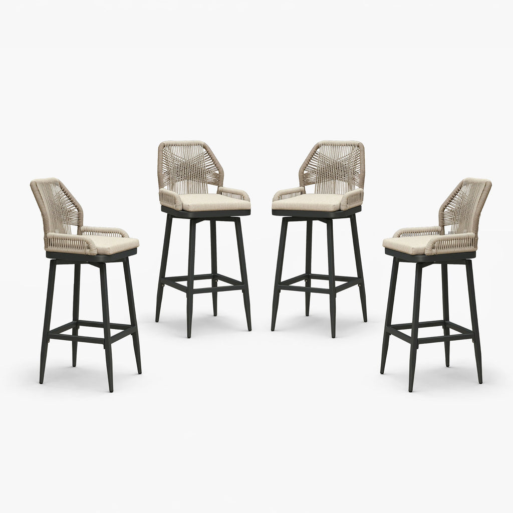 PURPLE LEAF Outdoor Swivel Bar Stools Set of 2 Patio 360° Rotating All-Weather Wicker Stools with Back and Cushion for Outside Backyard Kitchen Bistro Garden Bar
