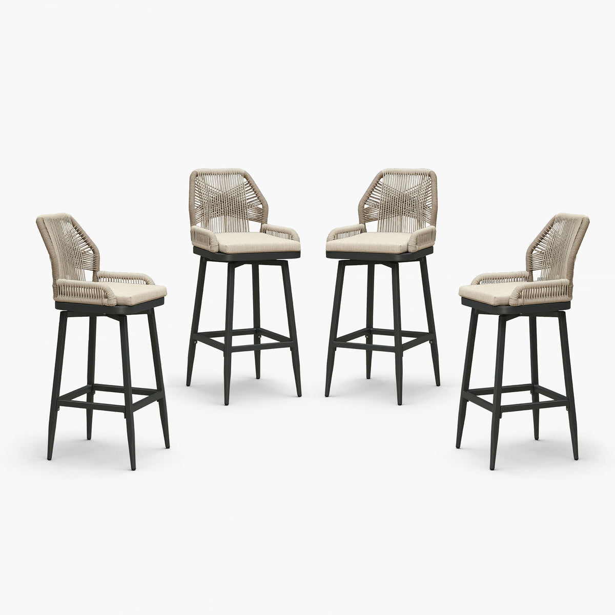 PURPLE LEAF Outdoor Swivel Bar Stools Set of 2 Patio 360° Rotating All-Weather Wicker Stools with Back and Cushion for Outside Backyard Kitchen Bistro Garden Bar