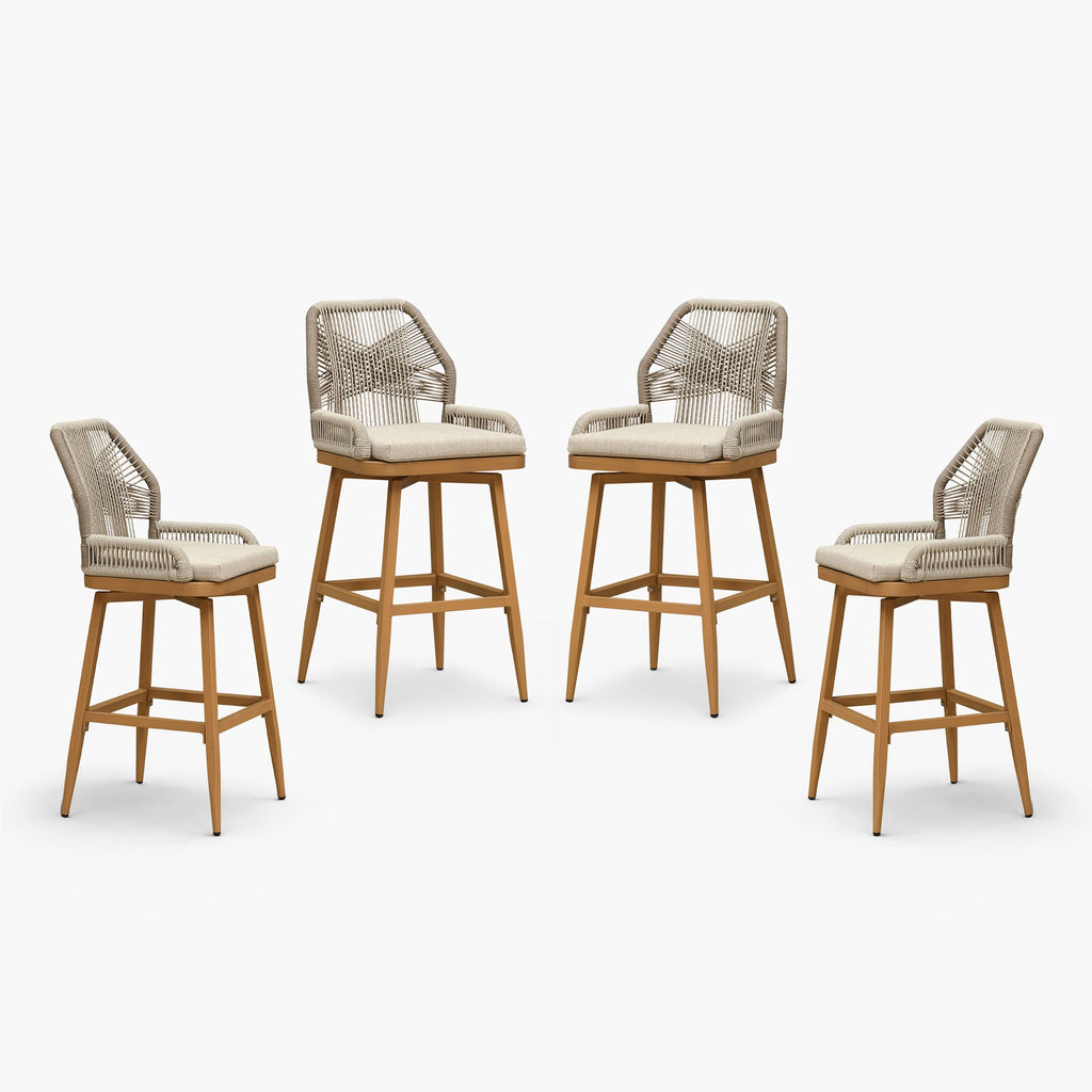 PURPLE LEAF Outdoor Swivel Bar Stools Set of 2 Patio 360° Rotating All-Weather Wicker Stools with Back and Cushion for Outside Backyard Kitchen Bistro Garden Bar
