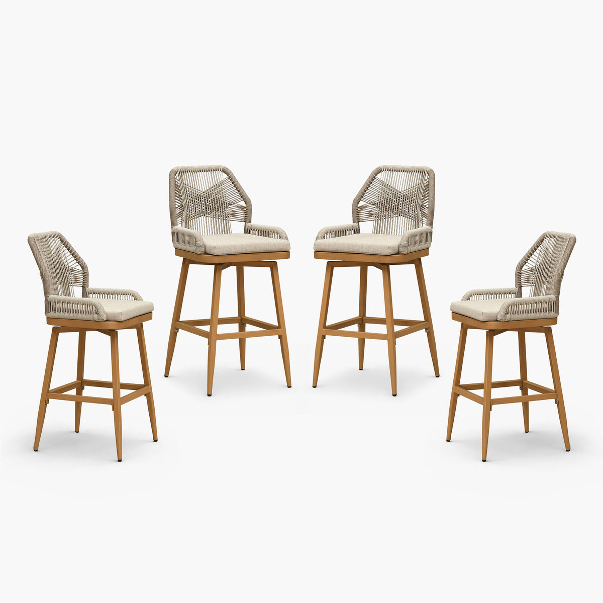 PURPLE LEAF Outdoor Swivel Bar Stools Set of 2 Patio 360° Rotating All-Weather Wicker Stools with Back and Cushion for Outside Backyard Kitchen Bistro Garden Bar