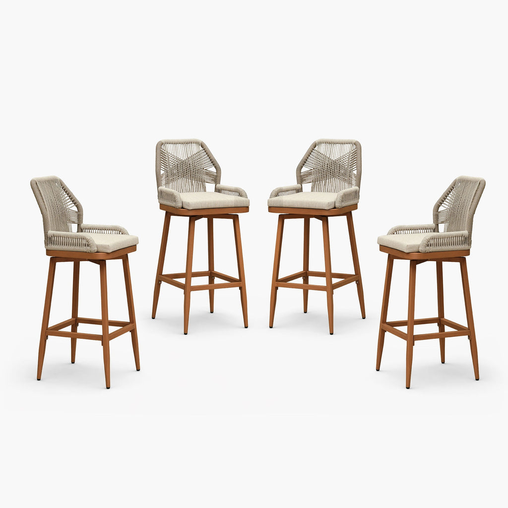 PURPLE LEAF Outdoor Swivel Bar Stools Set of 2 Patio 360° Rotating All-Weather Wicker Stools with Back and Cushion for Outside Backyard Kitchen Bistro Garden Bar