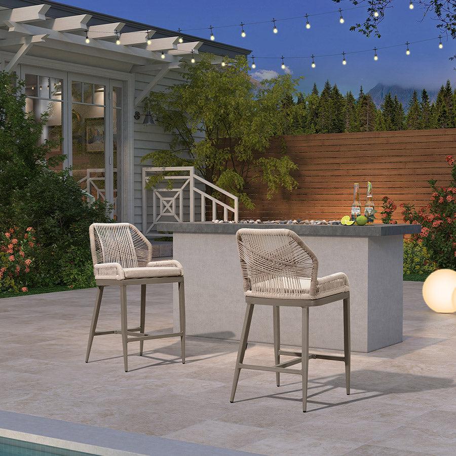PURPLE LEAF Bar Stools Set of 4 Outdoor Aluminum Barstools with Back Modern Wicker Rattan Boho Garden Pool Patio Bar Chairs