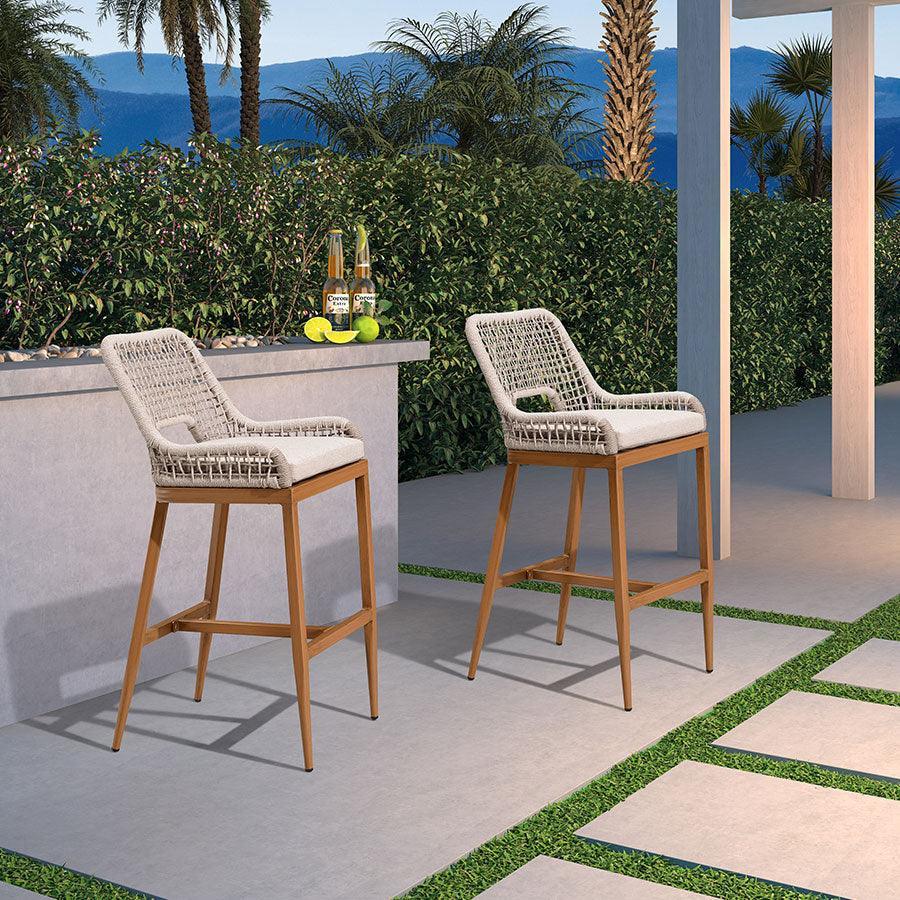PURPLE LEAF Bar Stools Set of 4 Outdoor Aluminum Barstools with Back Modern Wicker Rattan Boho Garden Pool Patio Bar Chairs