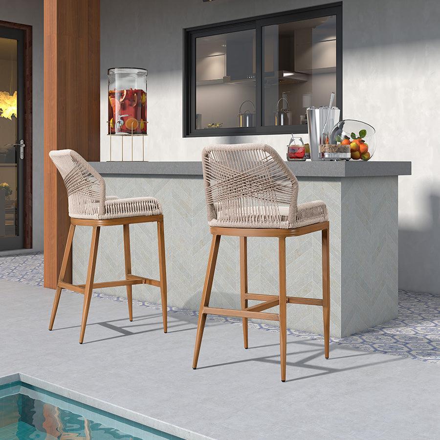 PURPLE LEAF Bar Stools Set of 4 Outdoor Aluminum Barstools with Back Modern Wicker Rattan Boho Garden Pool Patio Bar Chairs
