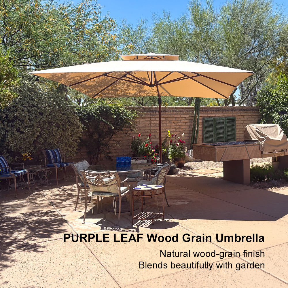 PURPLE LEAF Double Top 9 / 10 / 11 / 12 ft Square Aluminum Sun Umbrellas in Wood Color