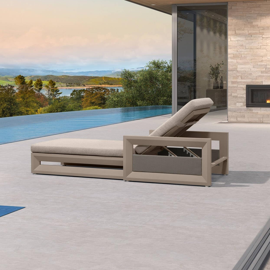PURPLE LEAF Caesar Outdoor Chaise Lounge 2 in 1 Design Reclining Lounger Chair with Cushion Deluxe Aluminum Oversize Pool Lounge Chairs with Armrests & Backrest for Patio Poolside Backyard