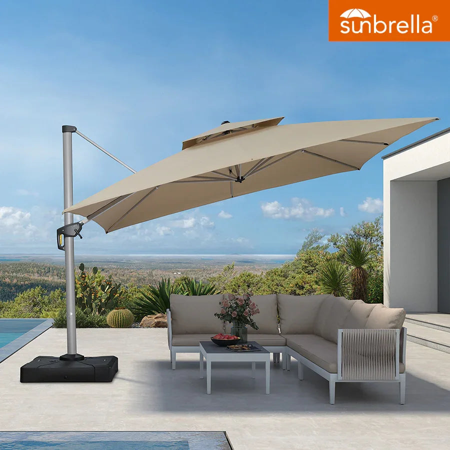 PURPLE LEAF – Parasol de terrasse Premium Classic SUNBRELLA déporté