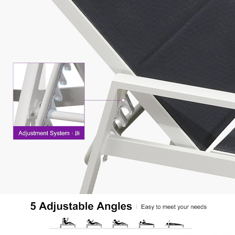 PURPLE LEAF Outdoor Chaise Lounge Set Adjustable Sunbathing Recliner with Side Table for Beach Poolside Patio Outside Aluminum Chaise Lounger