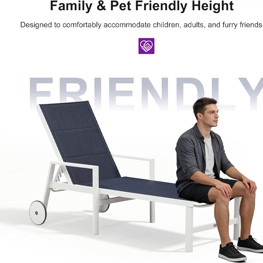 PURPLE LEAF Outdoor Chaise Lounge Set Adjustable Sunbathing Recliner with Side Table for Beach Poolside Patio Outside Aluminum Chaise Lounger