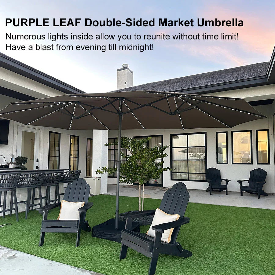 PURPLE LEAF Double-Sided Market Umbrella with Light Large Patio Umbrellas with Base