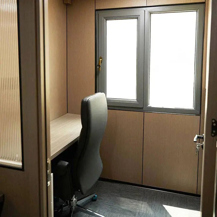 30' Custom Built Steel Container Office, Working Area & Manager's Office, 1 Leather Office Chair, 4 Ergonomic Office Chairs, TMG-SCO30
