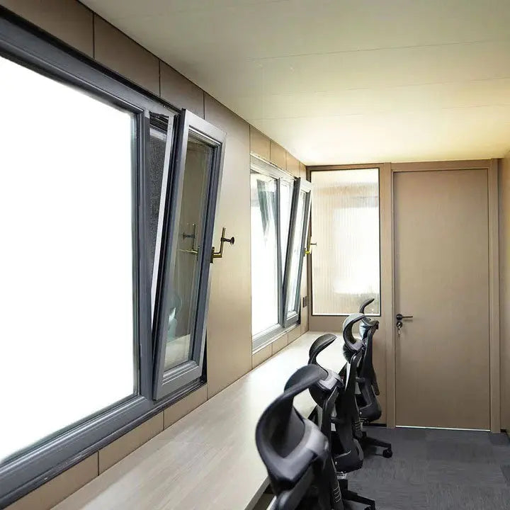 30' Custom Built Steel Container Office, Working Area & Manager's Office, 1 Leather Office Chair, 4 Ergonomic Office Chairs, TMG-SCO30