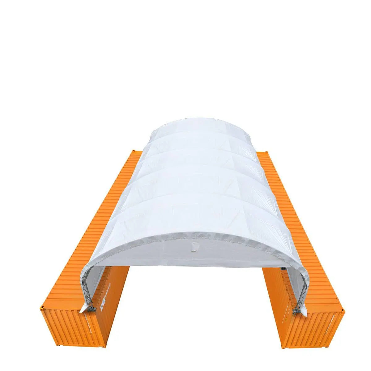 30' x 40' Dual Truss Container Shelter with Heavy Duty 17 oz PVC Cover, Enclosed End Wall & Front Drop, TMG-DT3040CF