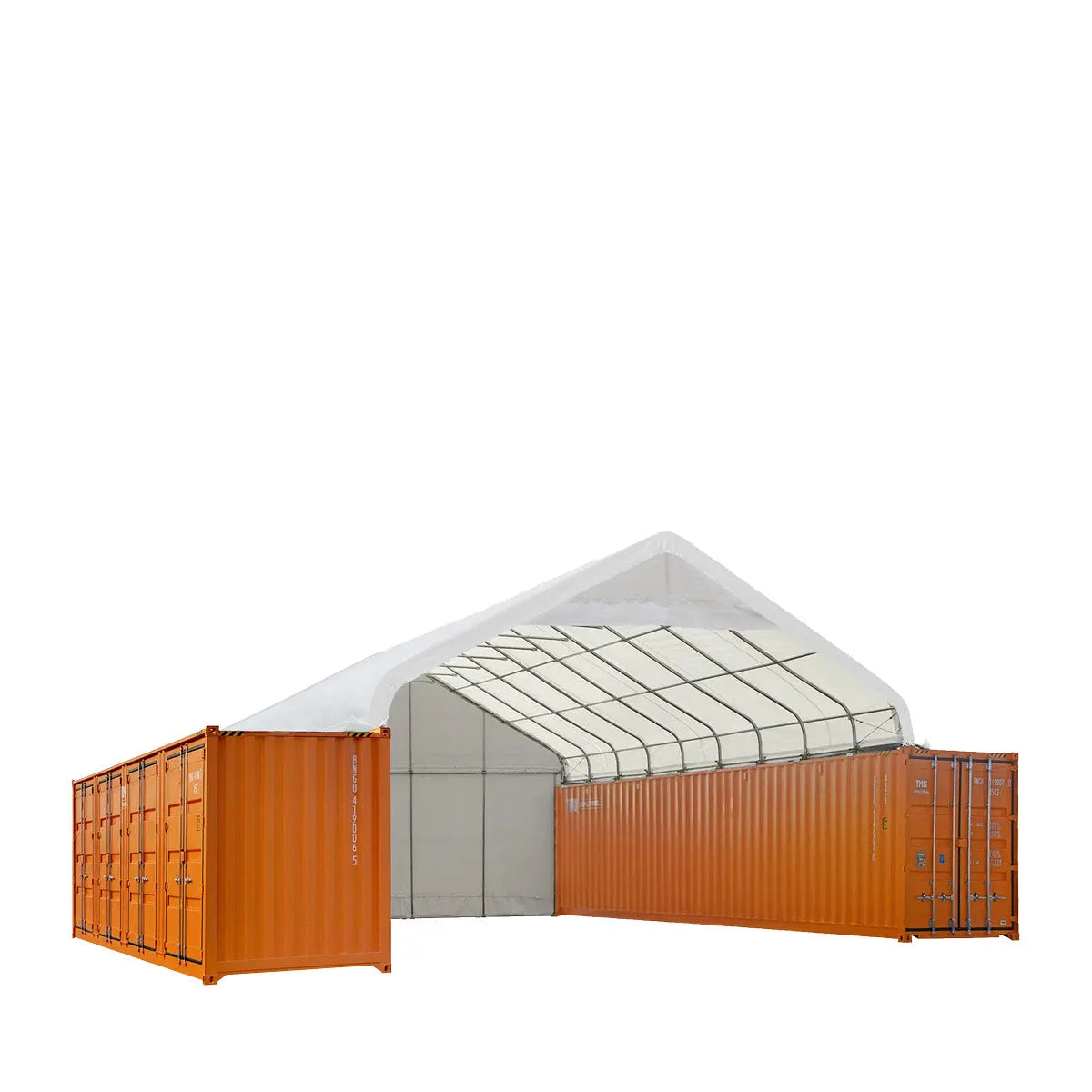 30' x 40' PVC Fabric Container Shelter, Peak Roof, with End Wall & Partial Front Drop, TMG-ST3042CVF (Previously ST3041CVF)