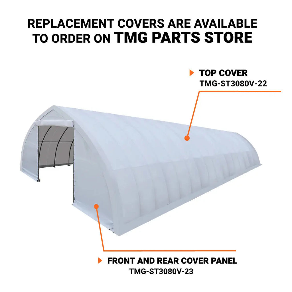 30' x 80' Peak Ceiling Storage Shelter with Heavy Duty 17 oz PVC Cover & Drive Through Doors, TMG-ST3082V