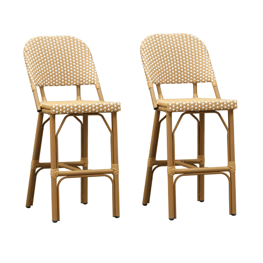PURPLE LEAF Outdoor Bar Height Stools Set of 2 French Country Patio Rattan Bar Stool Chairs Outdoor Armless Barstools for Porch Garden Indoor Kitchen